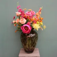 Zijden Kunstboeket Roze Geel Oranje - thumbnail