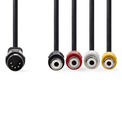 DIN-Audiokabel | DIN 5-Pins Male - 4x RCA Female | 0,2 m | Zwart