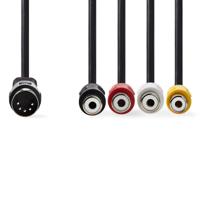 DIN-Audiokabel | DIN 5-Pins Male - 4x RCA Female | 0,2 m | Zwart - thumbnail