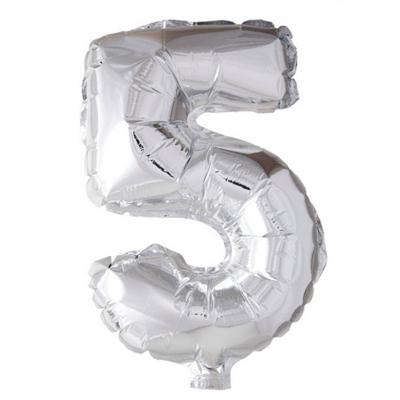 Globos Folie ballon nummer '5' zilver 40cm