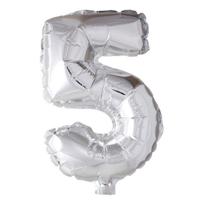 Globos Folie ballon nummer '5' zilver 40cm - thumbnail