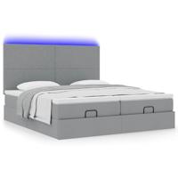 Ottoman bed met matrassen en LED's 200x200cm stof lichtgrijs - thumbnail