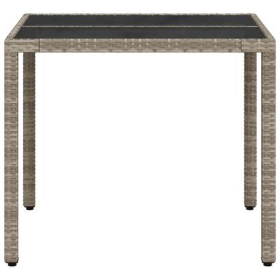 Tuintafel met glazen blad 90x90x75 cm poly rattan lichtgrijs - thumbnail