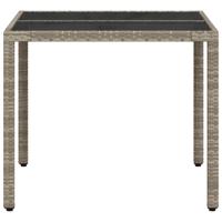 Tuintafel met glazen blad 90x90x75 cm poly rattan lichtgrijs - thumbnail