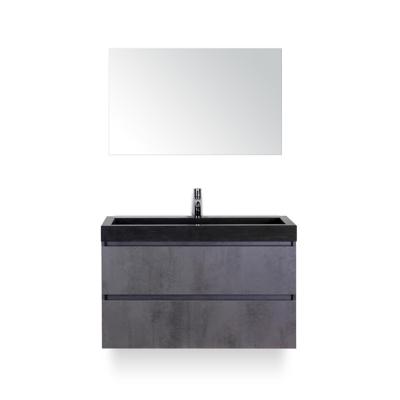 Maxx XL Badmeubelset 100 cm - Beton Antraciet - Wastafel Lucca 1 kraangat - met Spiegel