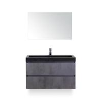 Maxx XL Badmeubelset 100 cm - Beton Antraciet - Wastafel Lucca 1 kraangat - met Spiegel - thumbnail