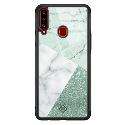 Samsung Galaxy A20s glazen hardcase - Minty marmer collage Samsung Galaxy A20s glazen hardcase - Minty marmer collage