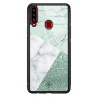Samsung Galaxy A20s glazen hardcase - Minty marmer collage - thumbnail