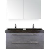 Seville Badmeubelset 120 cm - 2 Laden Beton Antraciet - Wastafel Lucca Dubbel met Spiegelkast - thumbnail