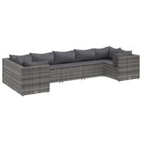 6-delige Loungeset met kussens poly rattan grijs - thumbnail