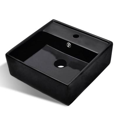 Wastafel met kraangat en overloop zwart vierkant keramiek