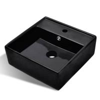 Wastafel met kraangat en overloop zwart vierkant keramiek - thumbnail