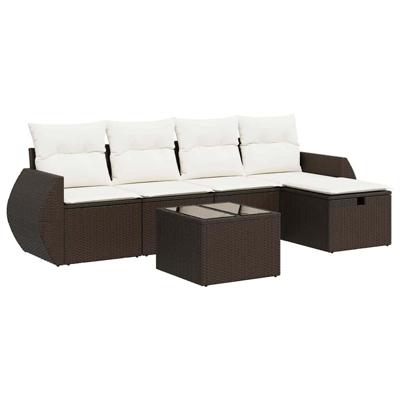 5-delige Loungeset met kussens poly rattan bruin