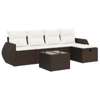 5-delige Loungeset met kussens poly rattan bruin - thumbnail