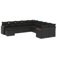 11-delige Loungeset met kussens poly rattan zwart - thumbnail