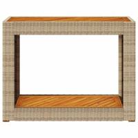 Tuinbijzettafel met houten blad 100x40x75 cm poly rattan beige - thumbnail