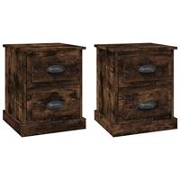 Nachtkastjes 2 st 39x39x47,5 cm bewerkt hout gerookt eikenkleur - thumbnail