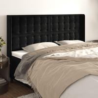 Hoofdbord met randen 203x16x118/128 cm fluweel zwart - thumbnail