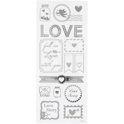 Creativ Company Stickers, love, vel 10x24 cm, ca. 14 stuk, zilver, 1 vel