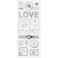 Creativ Company Stickers, love, vel 10x24 cm, ca. 14 stuk, zilver, 1 vel - thumbnail