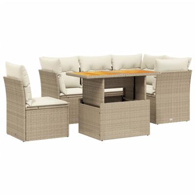 5-delige Loungeset met kussens poly rattan beige - thumbnail