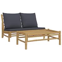 2-delige Loungeset met kussens bamboe donkergrijs - thumbnail