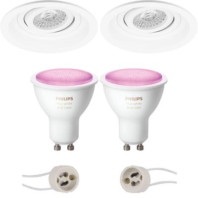 Pragmi Domy Pro - Inbouw Rond - Mat Wit - Verdiept - Kantelbaar - Ø105mm - Philips Hue - LED Spot Set GU10 - White and Color Ambiance - Bluetooth