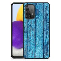 Samsung Galaxy A72 (5G/4G) Houten Print Telefoonhoesje Wood Blue - thumbnail
