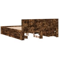 Bedframe met hoofdeinde bewerkt hout gerookt eiken 160x200 cm - thumbnail
