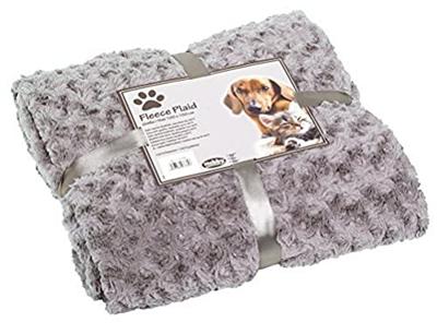 Nobby Super zachte fleece plaid met pootafdruk, 100 x 150 cm, lichtgrijs