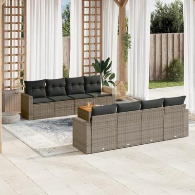 9-delige Loungeset met kussens poly rattan grijs