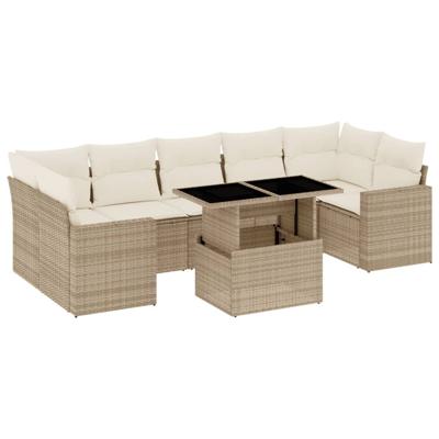 8-delige Loungeset met kussens poly rattan beige
