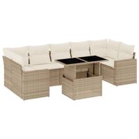 8-delige Loungeset met kussens poly rattan beige - thumbnail