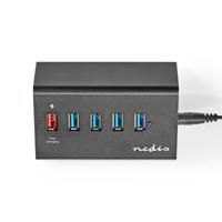 Nedis UHUBUP3510BK Usb-hub 5-poorts Usb 3.0 Met Externe Voeding Qc3.0 Oplaadpoort 5 Gbps Aluminium - thumbnail