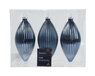 Olijf glas d6h13 cm nachtblauw 3st kerst Decoris - Decoris