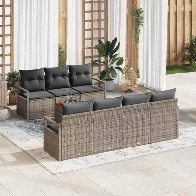 Tuinbankenset met opslag 8 pcs Grijs poly rattan