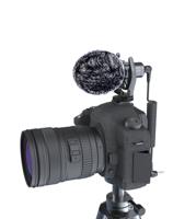 DigiPower universele microfoon met bontwindbescherming, richtmicrofoon met handhouder, swinghouder, TRS- & TRRS-kabeladapter voor camera's en mobiele telefoons, incl. draagtas, DP-DM15F - thumbnail