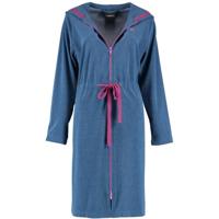 Cawö Cawö Dames Badjas met Capuchon, band en rits 821 - Blau-beere S - thumbnail