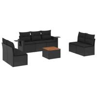 8-delige Loungeset met kussens poly rattan zwart - thumbnail