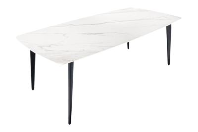 Eettafel MILANO 160 cm wit marmer keramiek zwart metalen frame - 44765