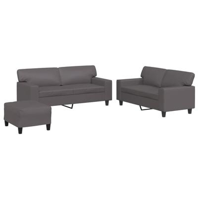 2-delige Loungeset met kussens kunstleer grijs - thumbnail