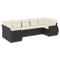 7-delige Loungeset met kussens poly rattan zwart - thumbnail