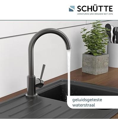 CORNWALL ééngreepsmengkraan keuken met ronde uitloop, grafiet mat elegante kraan met hoge ronde uitloop en draaibereik 360° energiebesparing door cold start functie keramische schijven geluids - thumbnail