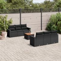 7-delige Loungeset met kussens poly rattan zwart - thumbnail