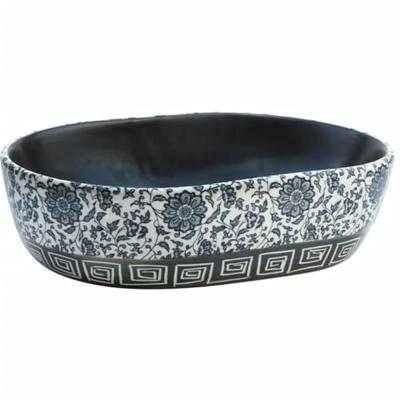 VidaXL Opzetwasbak ovaal 47x33x13 cm keramiek zwart en blauw