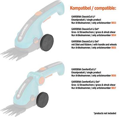 Gardena Accugrasschaar Wielen met Plug-In Telescoopsteelbevestiging - Comfortabel Tuinieren - thumbnail