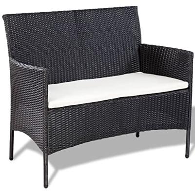 4-delige Loungeset met kussens poly rattan zwart