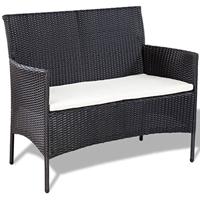 4-delige Loungeset met kussens poly rattan zwart - thumbnail