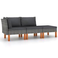 3-delige Loungeset poly rattan en massief eucalyptushout - thumbnail