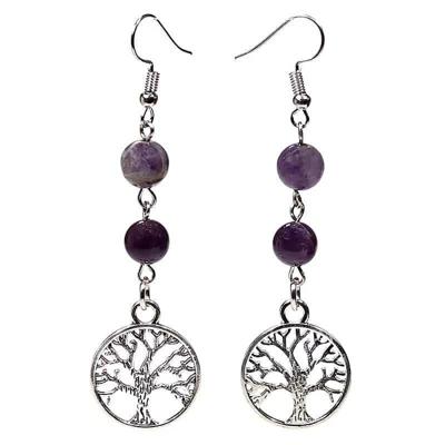 Fluoriet en Amethist Oorbellen met Levensboom Symbool